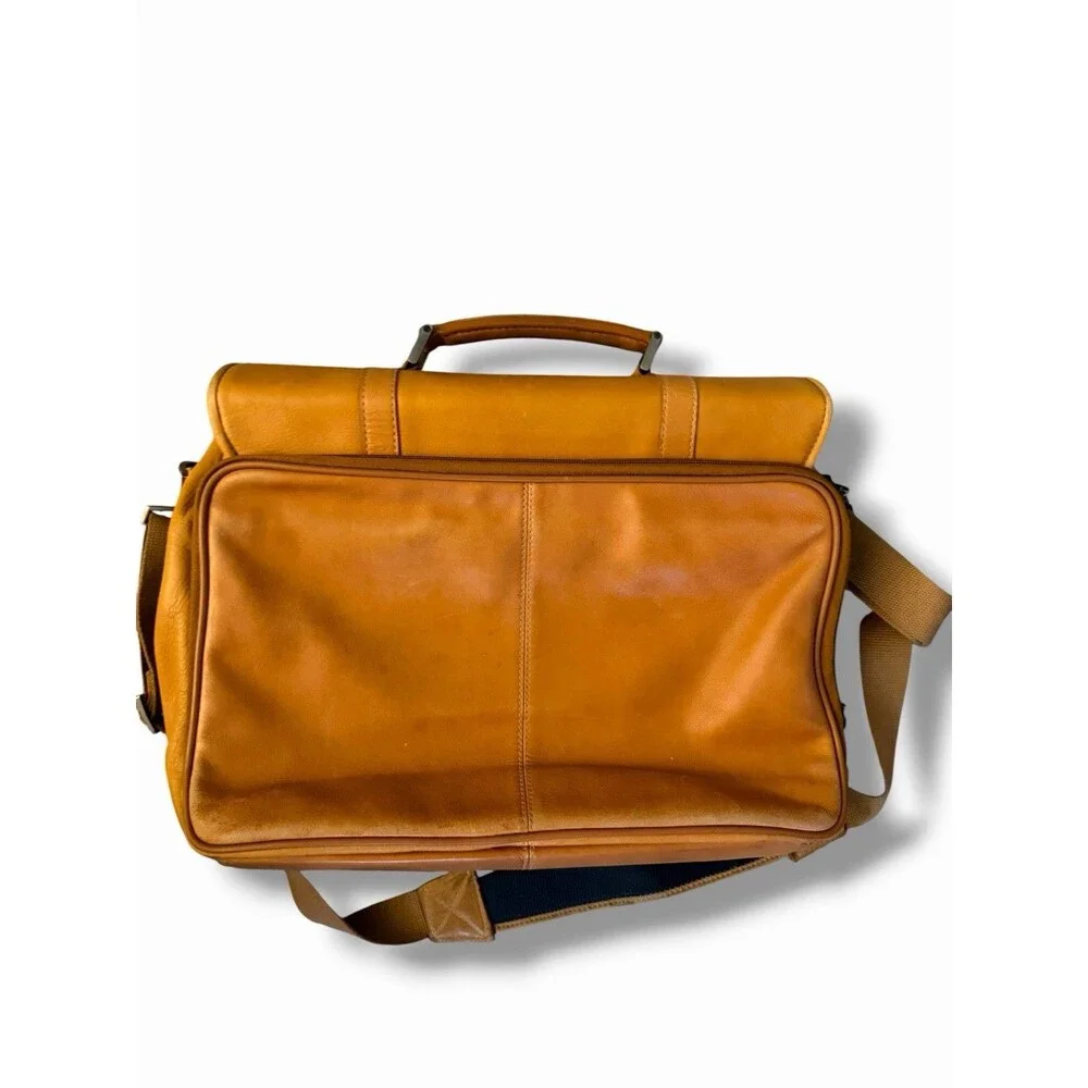 KENNETH COLE New York Tan Leather Messenger Laptop Travel Shoulder Bag Brief Vtg